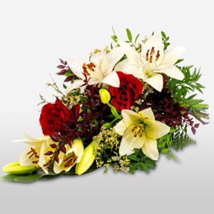 Sympathy Bouquet In White and Red Flowers